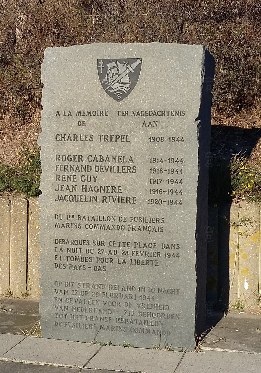 Het monument ter herinnering aan de op 29 februari 1944 omgekomen Franse commando's.